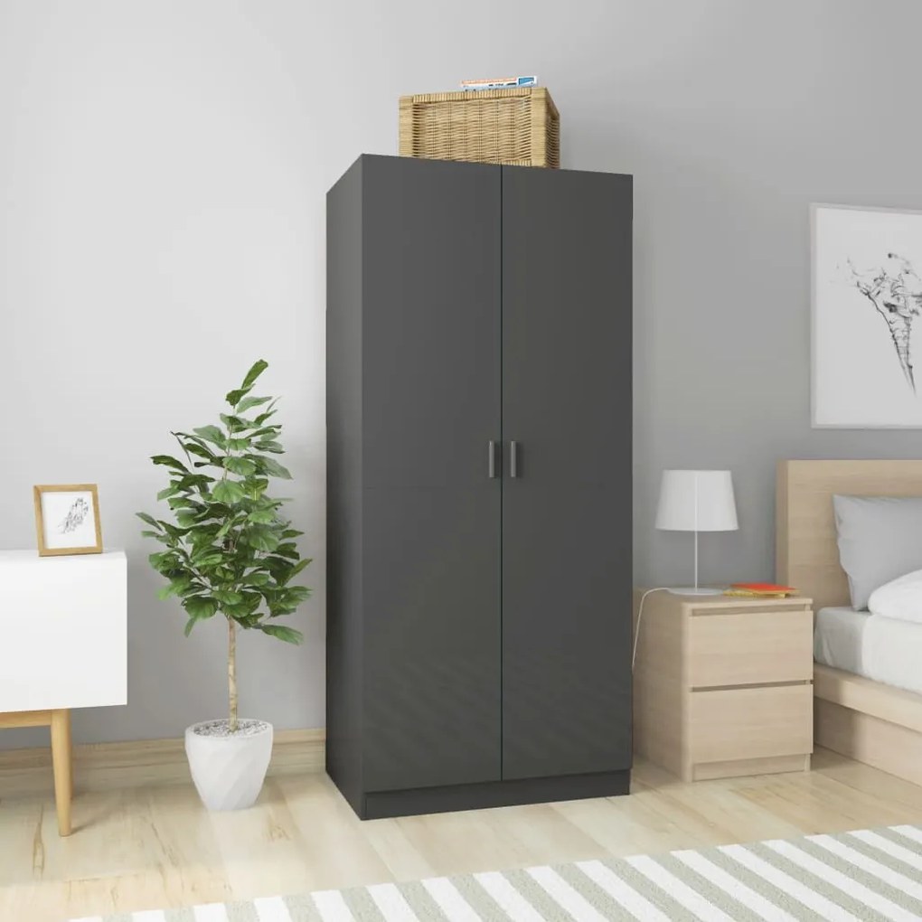 vidaXL Roupeiro 80x52x180 cm contraplacado cinzento brilhante