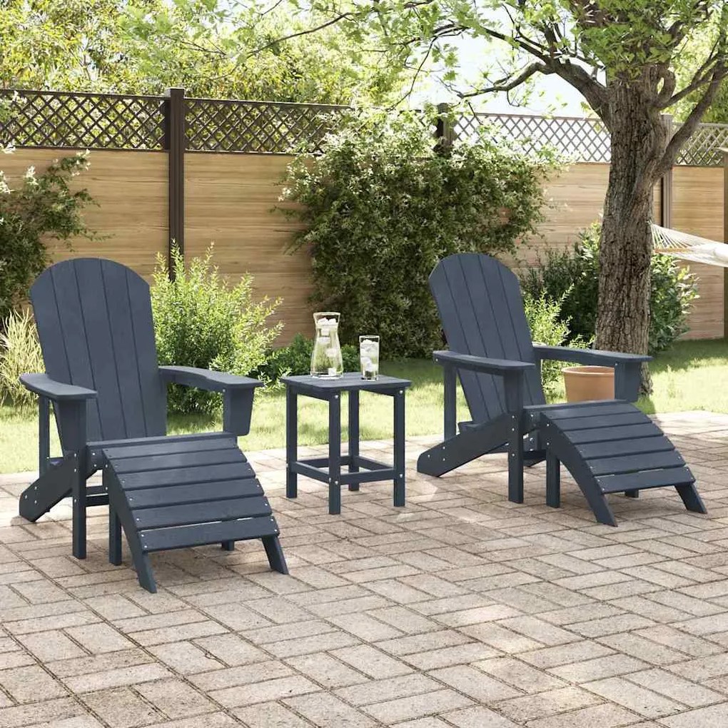 Cadeiras Adirondack vidaXL com Apoios de Pés 2 pcs Azul-marinho HDPE