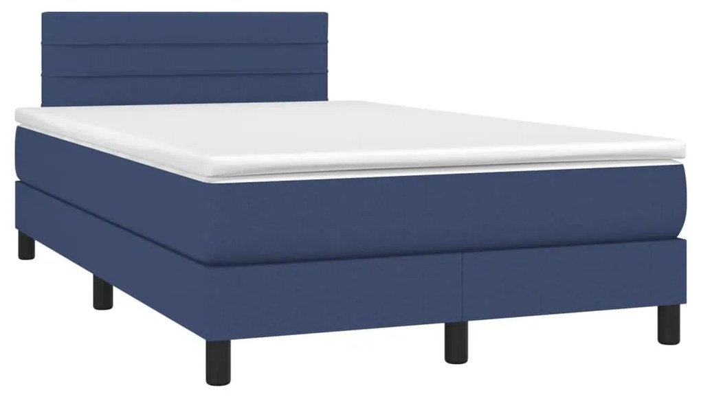 Cama box spring c/ colchão e LED 120x200 cm tecido azul