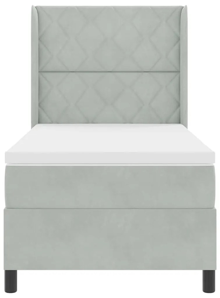 Cama Box com Colchão &amp; Luz LED Cinza Claro 90x200 cm Veludo
