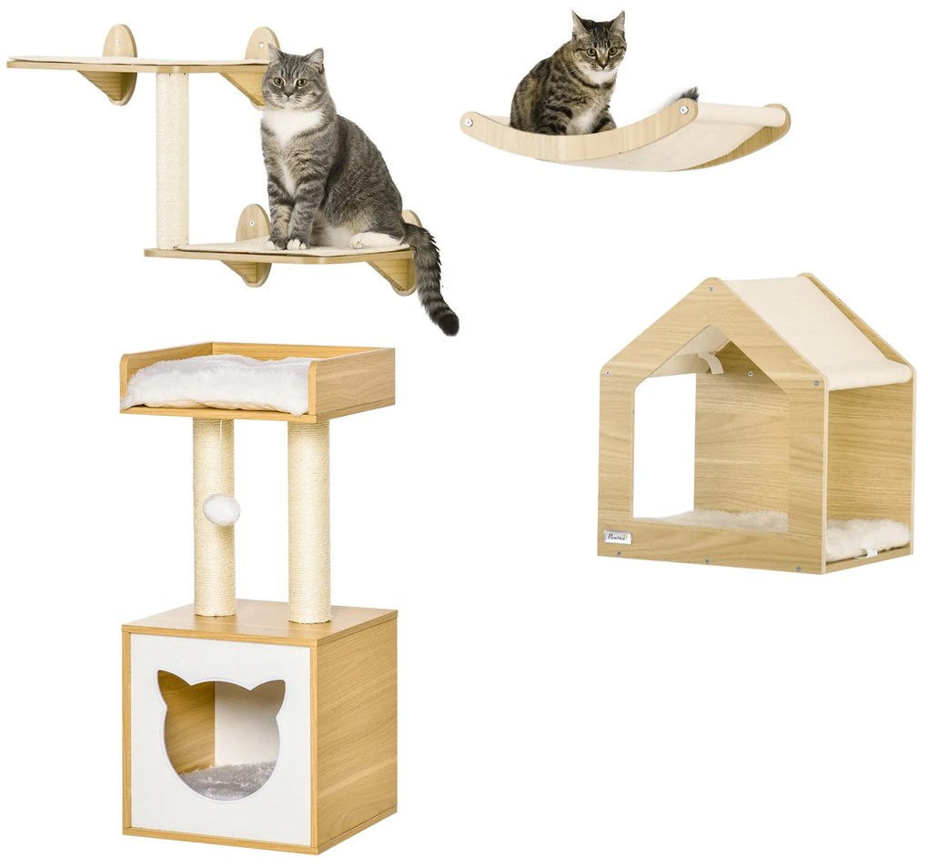 PawHut Conjunto para Gatos Arranhador para Gatos de 2 Níveis com Cama