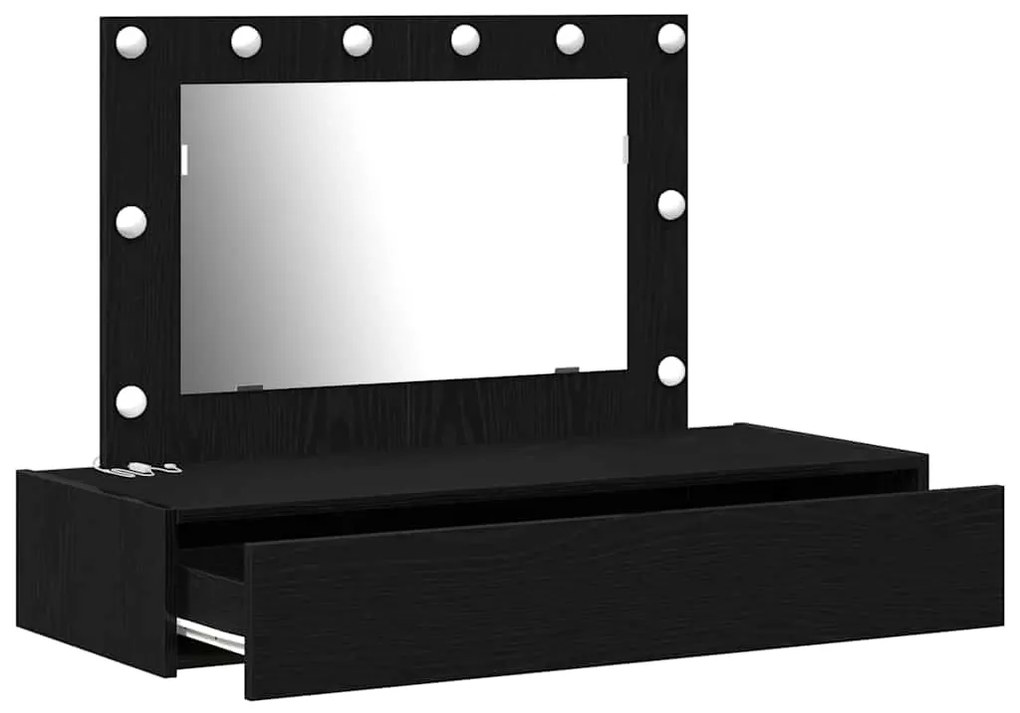 Mesa de Toucador Suspensa com Luzes LED em Carvalho Preto