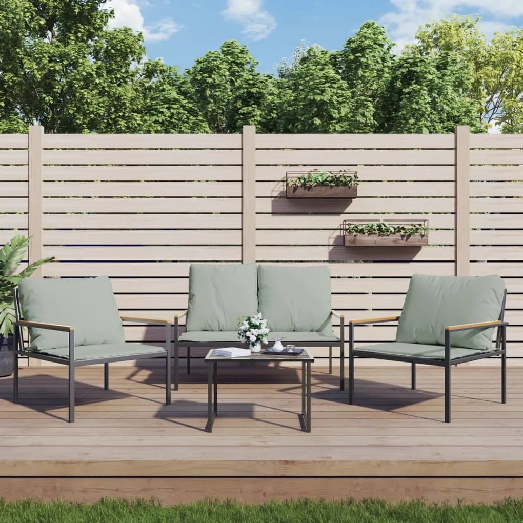 vidaXL 3 pcs conjunto lounge de jardim com almofadões aço antracite