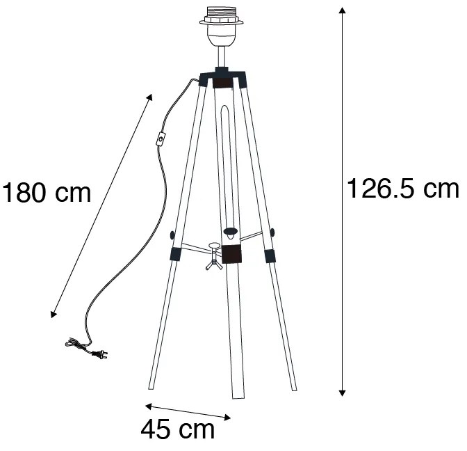 Candeeiro de pé rústico em madeira sem abajur - Tripod Design,Industrial,Retro
