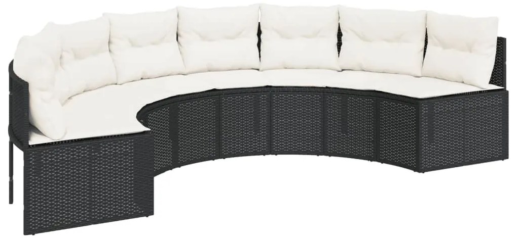 Sofá de jardim com mesa e almofadões semicircular vime PE preto