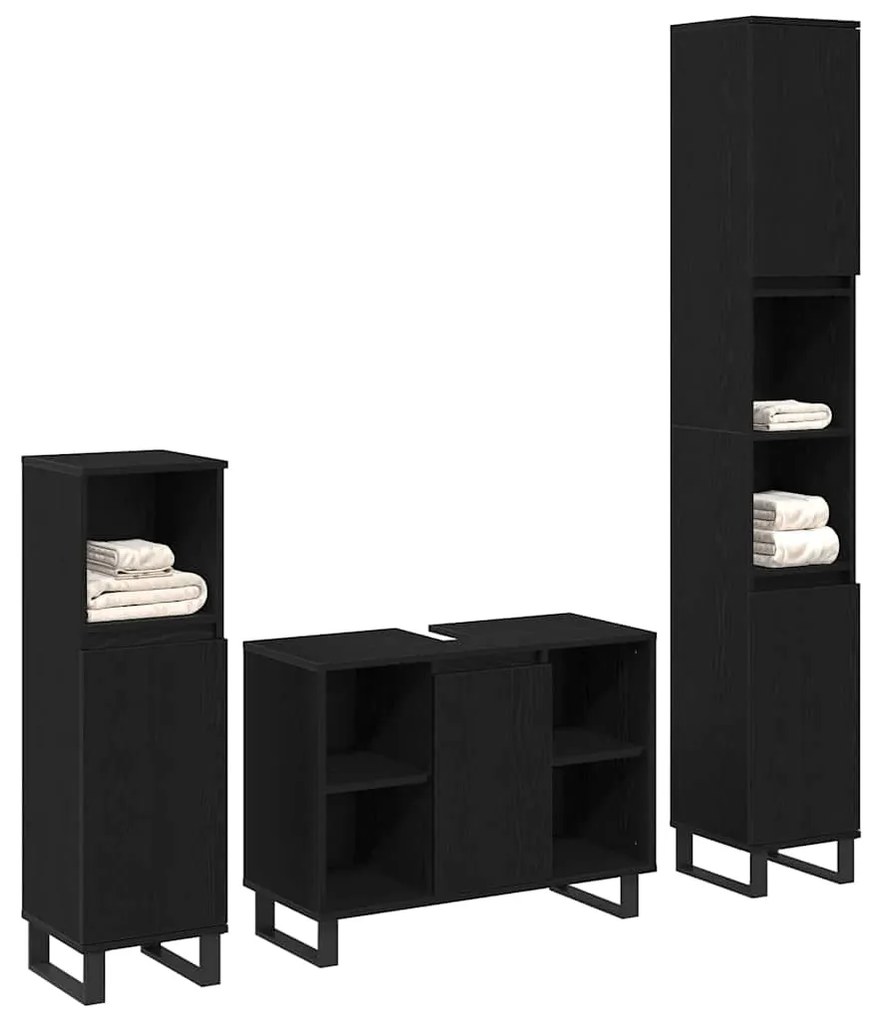 Conjunto de 3 Peças de Móveis para Banheiro vidaXL Carvalho Preto Made
