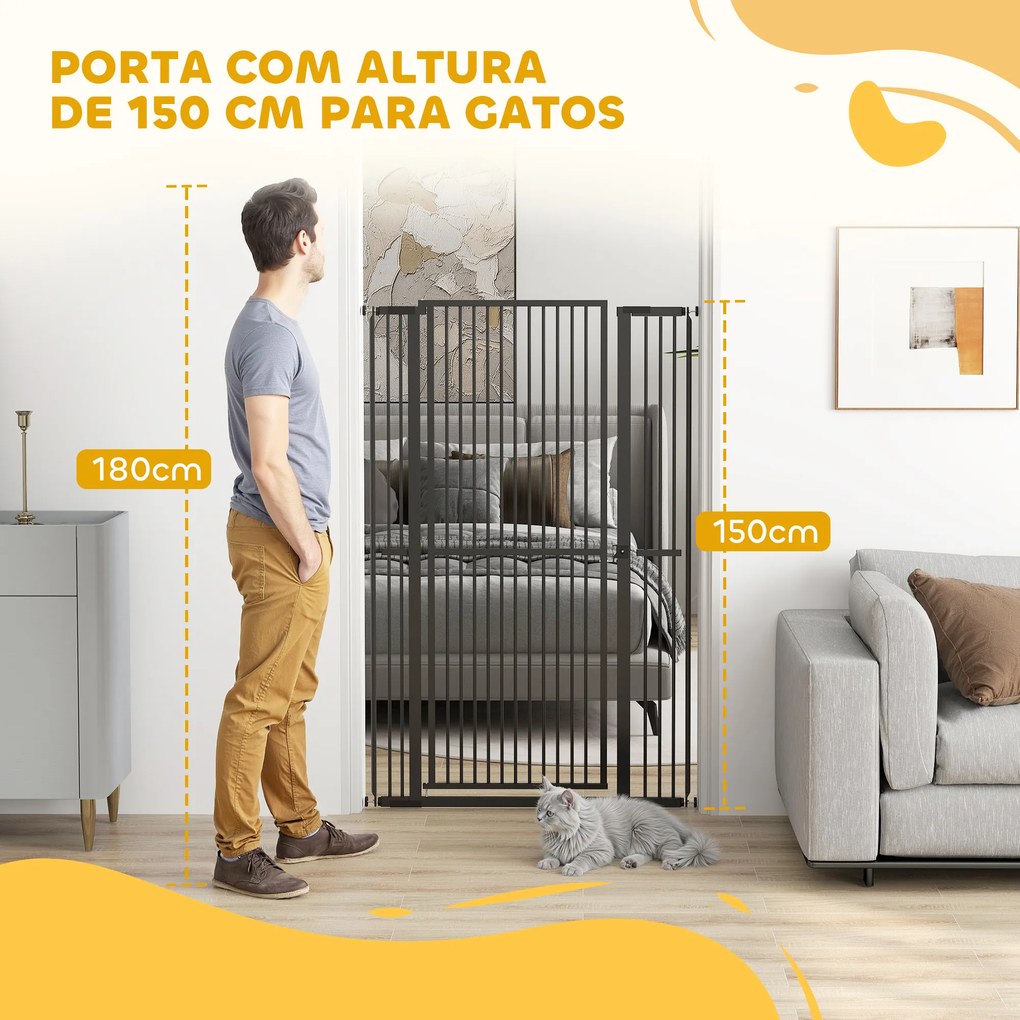 Barreira para Cães Extra Alta com Largura Ajustável 77-104 cm Barreira de Segurança para Cães e Gatos com 2 Extensões Preto