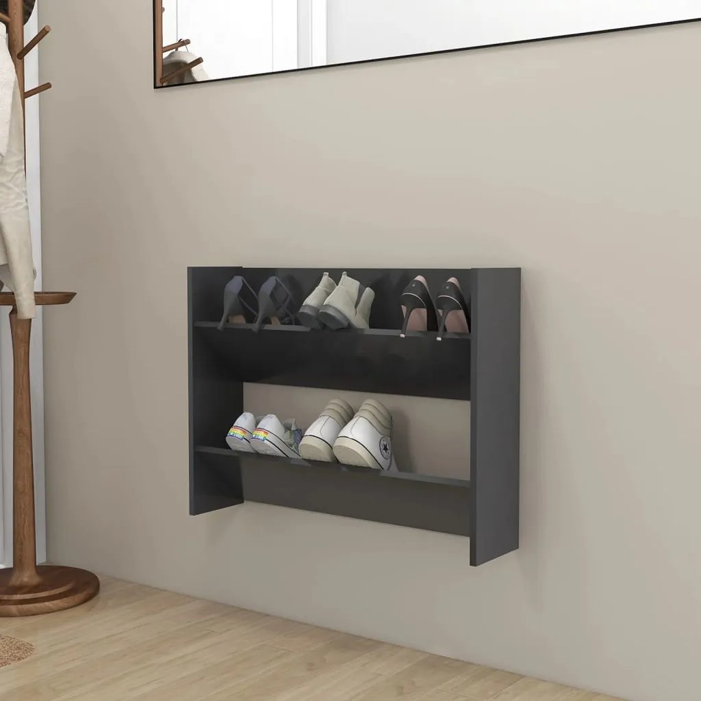 vidaXL Sapateira de parede 80x18x60 cm contraplacado cinzento