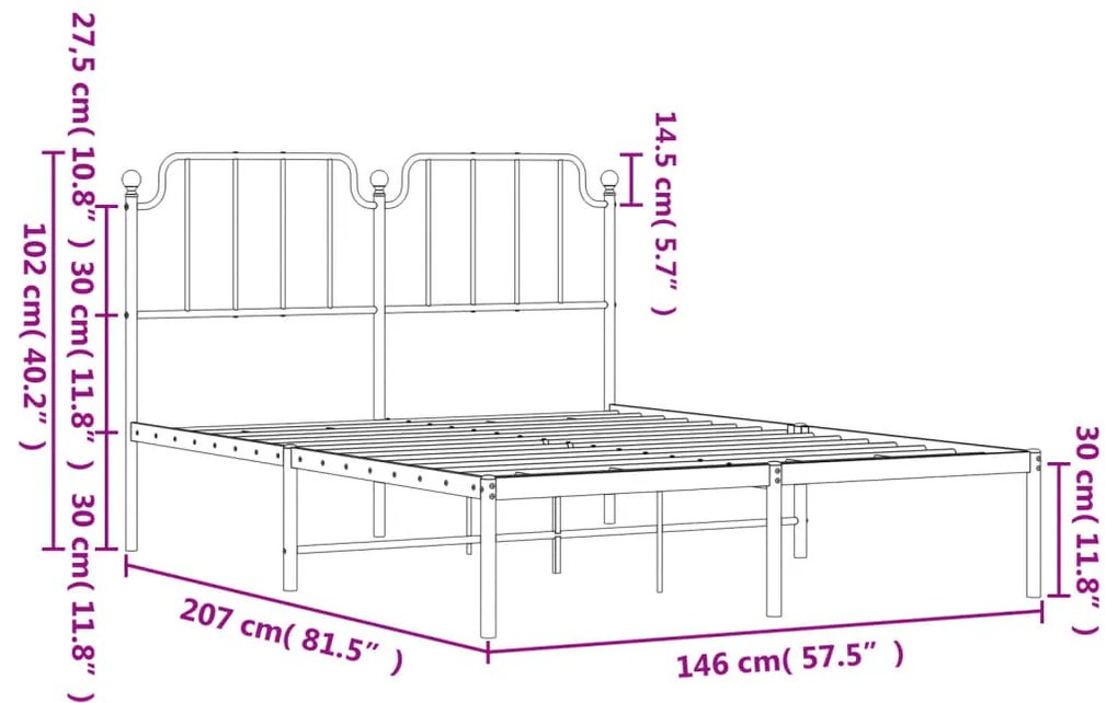 Estrutura de cama com cabeceira 140x200 cm metal branco