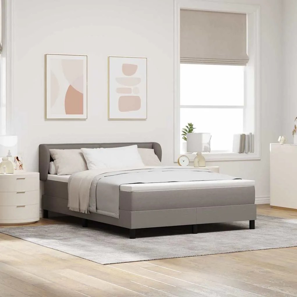 vidaXL Cama Box com colchão Cinzento-acastanhado 140 x 200 cm tecido