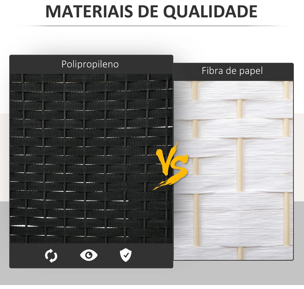 Biombo de 6 Painéis Separador de Ambientes Dobrável 240x170 cm para Sala de Estar Dormitório Escritório Preto