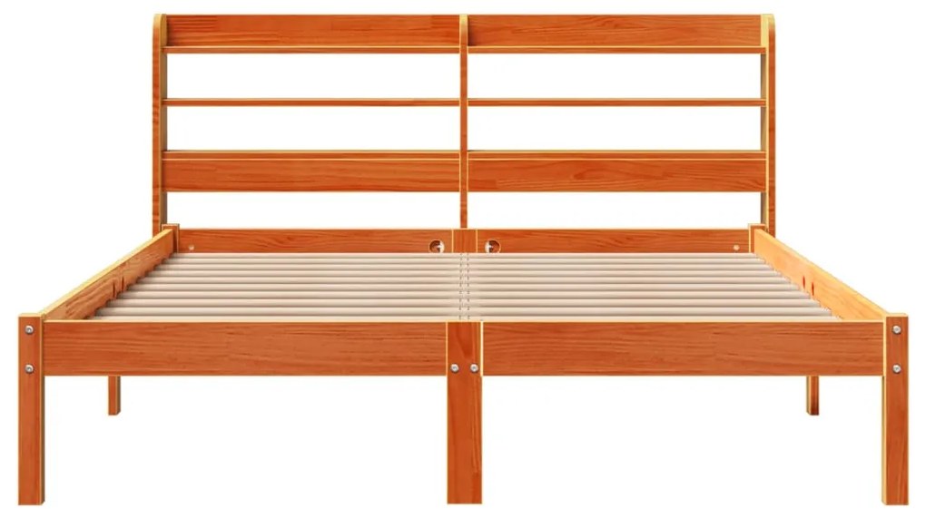 Estrutura cama c/ cabeceira 140x200cm pinho maciço castanho-mel