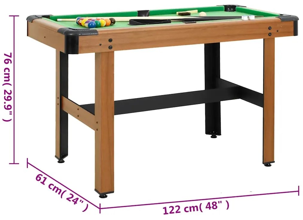 Mesa de bilhar 122x61x76 cm castanho