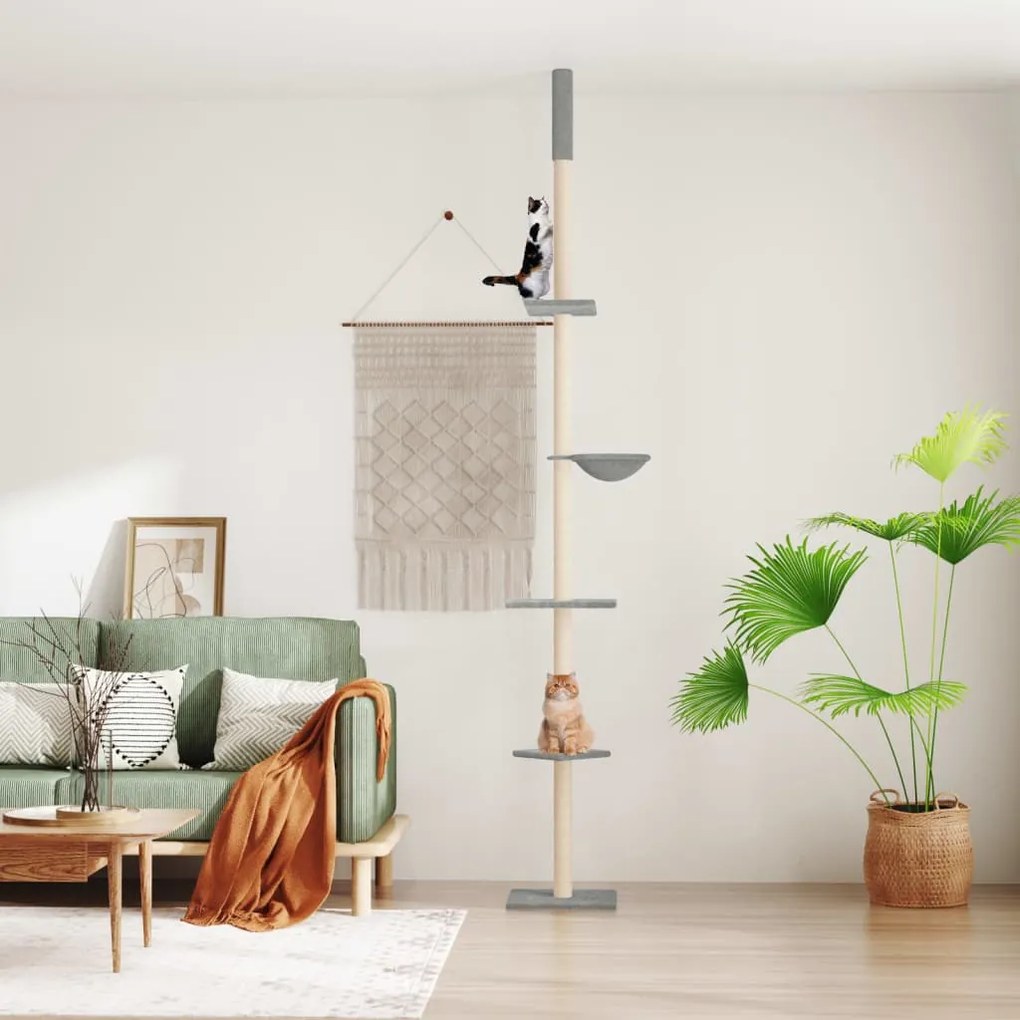 vidaXL Árvore gatos altura ajust. chão-teto 263,5-289,5 cm cinza-claro