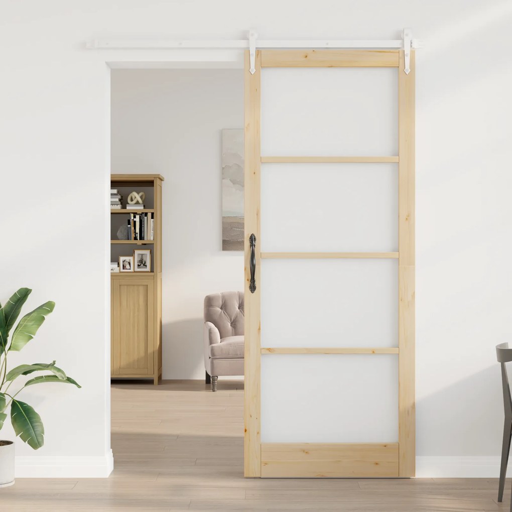 Porta Deslizante vidaXL com Conjunto de Ferragens 93x232 cm Madeira Só
