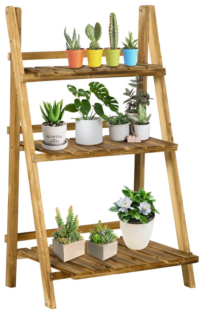 Suporte para Plantas de 3 Níveis Dobrável para Interior e Exterior 60x37x93 cm Madeira