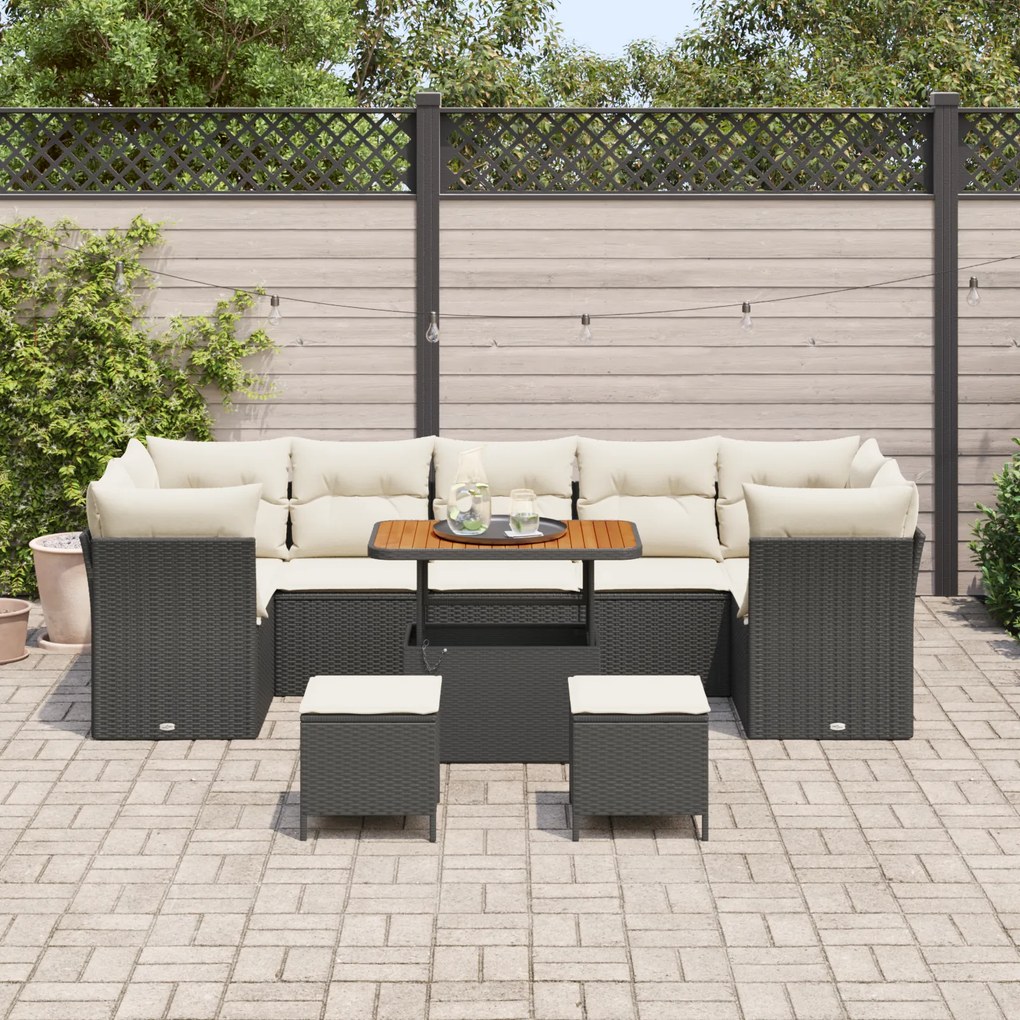 Conjunto de Sofá de Jardim vidaXL de 10 Peças com Almofadas Preto Ratt