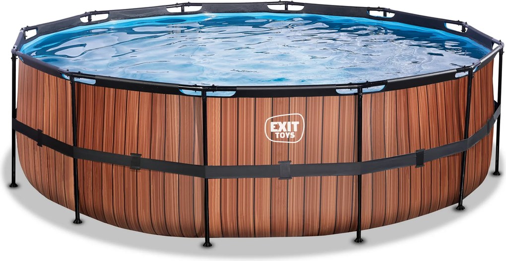 Piscina redonda Wood ø450x122cm com bomba de filtro de areia - Castanha