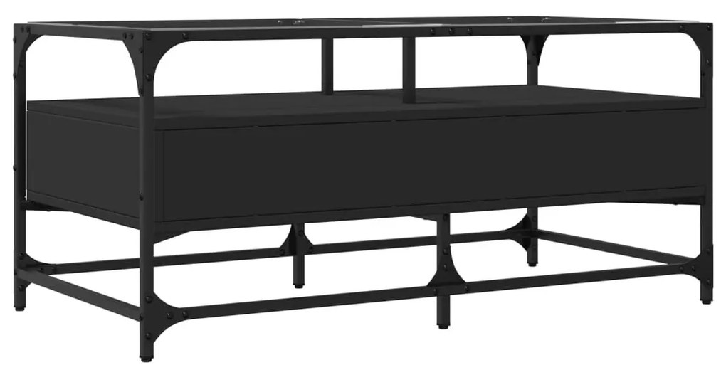 Mesa de centro com topo em vidro preto 98,5x50x45 cm aço
