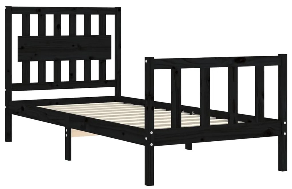 Estrutura de cama com cabeceira 90x200 cm madeira maciça preto