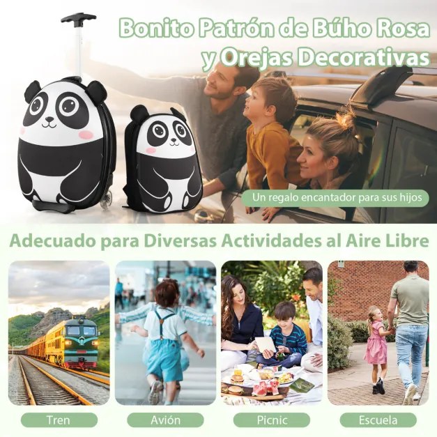 Conjunto de mala infantil, 2 peças, bagagem de viagem, 40 cm com mochila, 30 cm, leve, portátil Branco