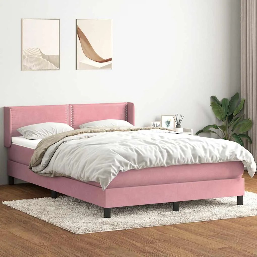 vidaXL Cama box spring com colchão 160x210 cm veludo rosa