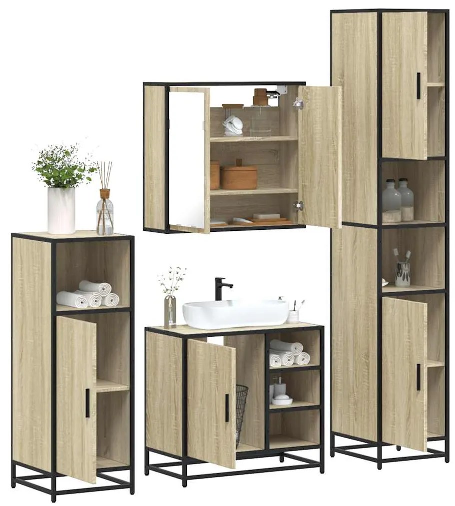 vidaXL 4 pcs conj. móveis casa banho derivados madeira carvalho sonoma