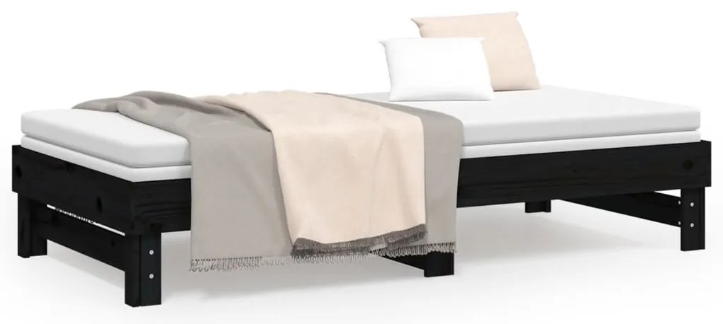 Estrutura sofá-cama de puxar 2x(90x190) cm pinho maciço preto