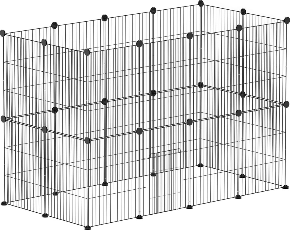 PawHut Recinto Metálico para Animais com 24 Painéis Recinto para Animais Pequenos Personalizável 120x60x80 cm Preto | Aosom Portugal
