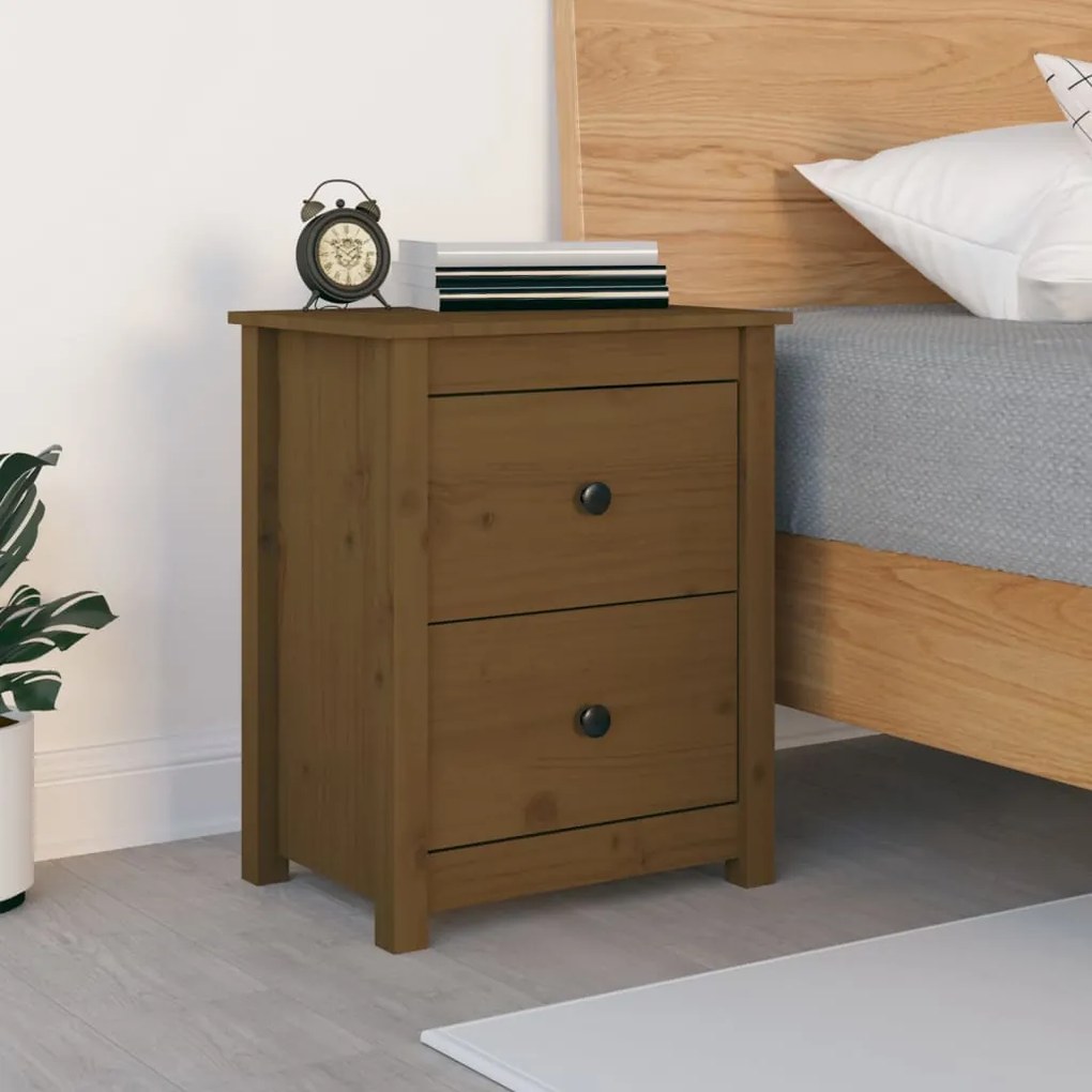 813685 vidaXL Mesa de cabeceira 50x35x61,5 cm pinho maciço castanho mel