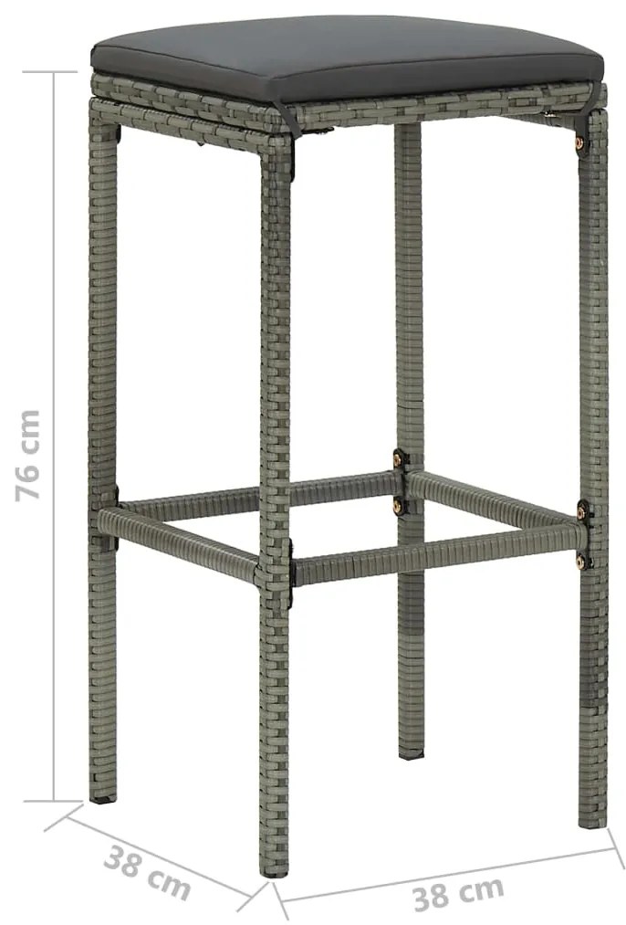 5 pcs conjunto de bar p/ jardim c/ almofadões vime PE cinzento