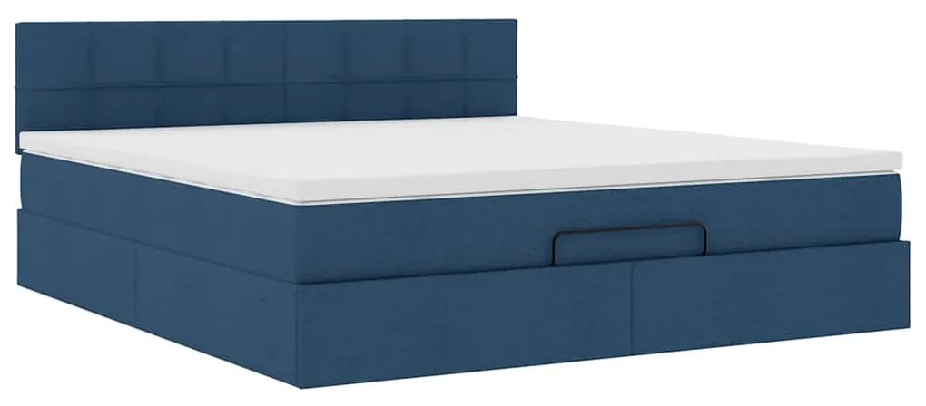 Estrutura de cama otomana com colchão 160x200 cm tecido azul