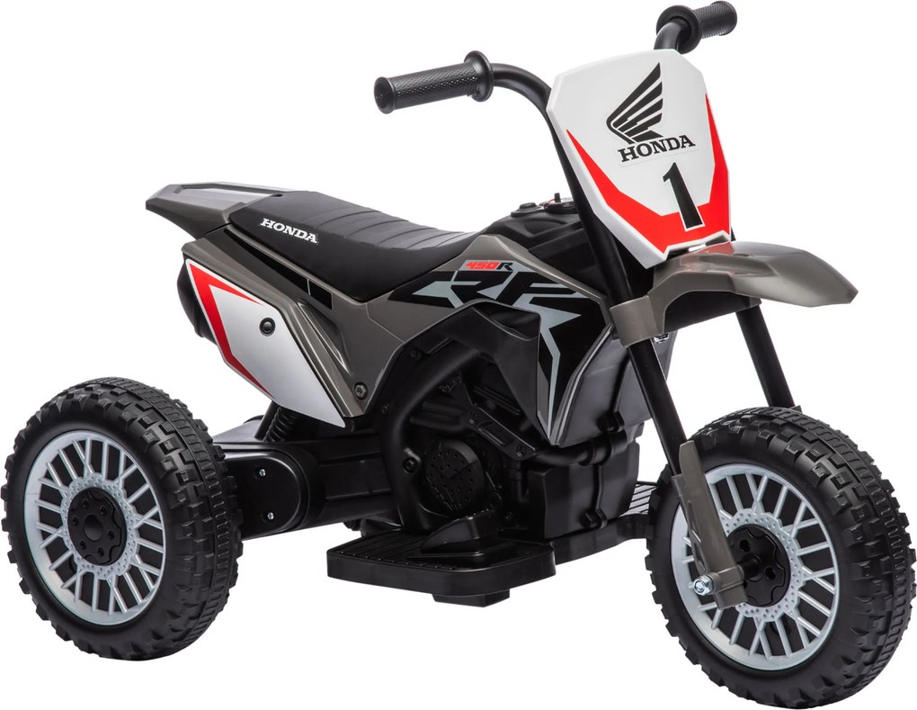 HOMCOM Mota Elétrica com Licença Honda CRF450RL Bateria 6V com Velocidade 3km/h Buzina e Som de Arranque 71x40,5x43,5 cm Cinza | Aosom Portugal
