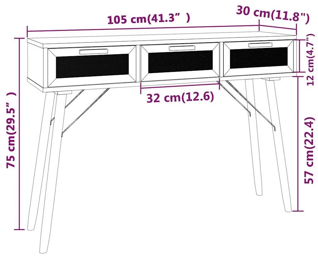 Mesa consola 105x30x75 cm pinho maciço e vime natural castanho
