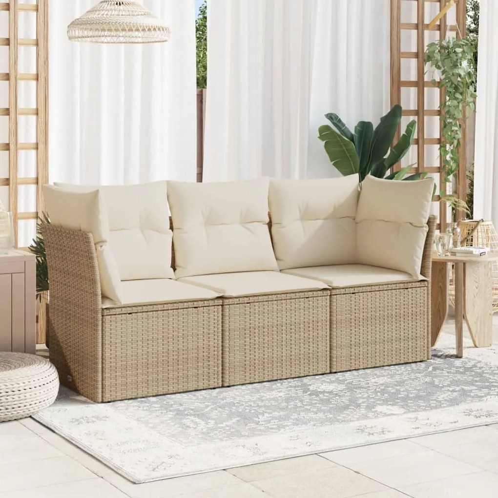 vidaXL 3 pcs conjunto de sofás p/ jardim com almofadões vime PE bege