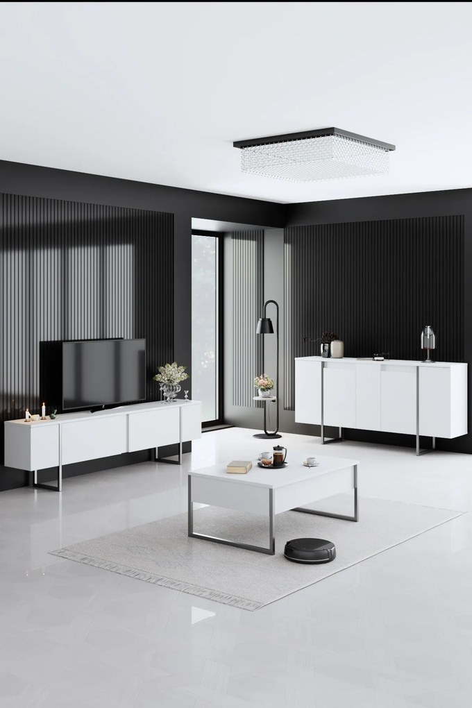 Mesa de Centro Luxe – Branco e Prateado – 90x60x40 cm