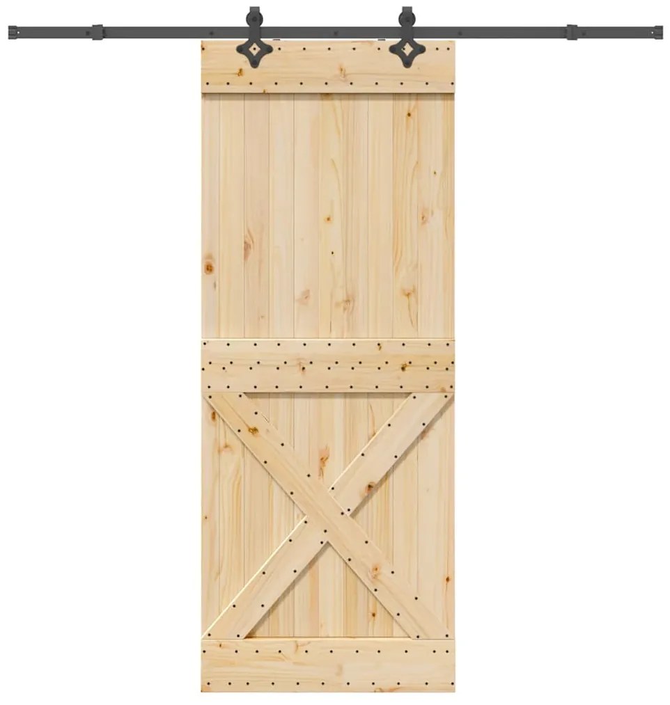 Porta de correr com ferragens 90x210 cm madeira de pinho maciça