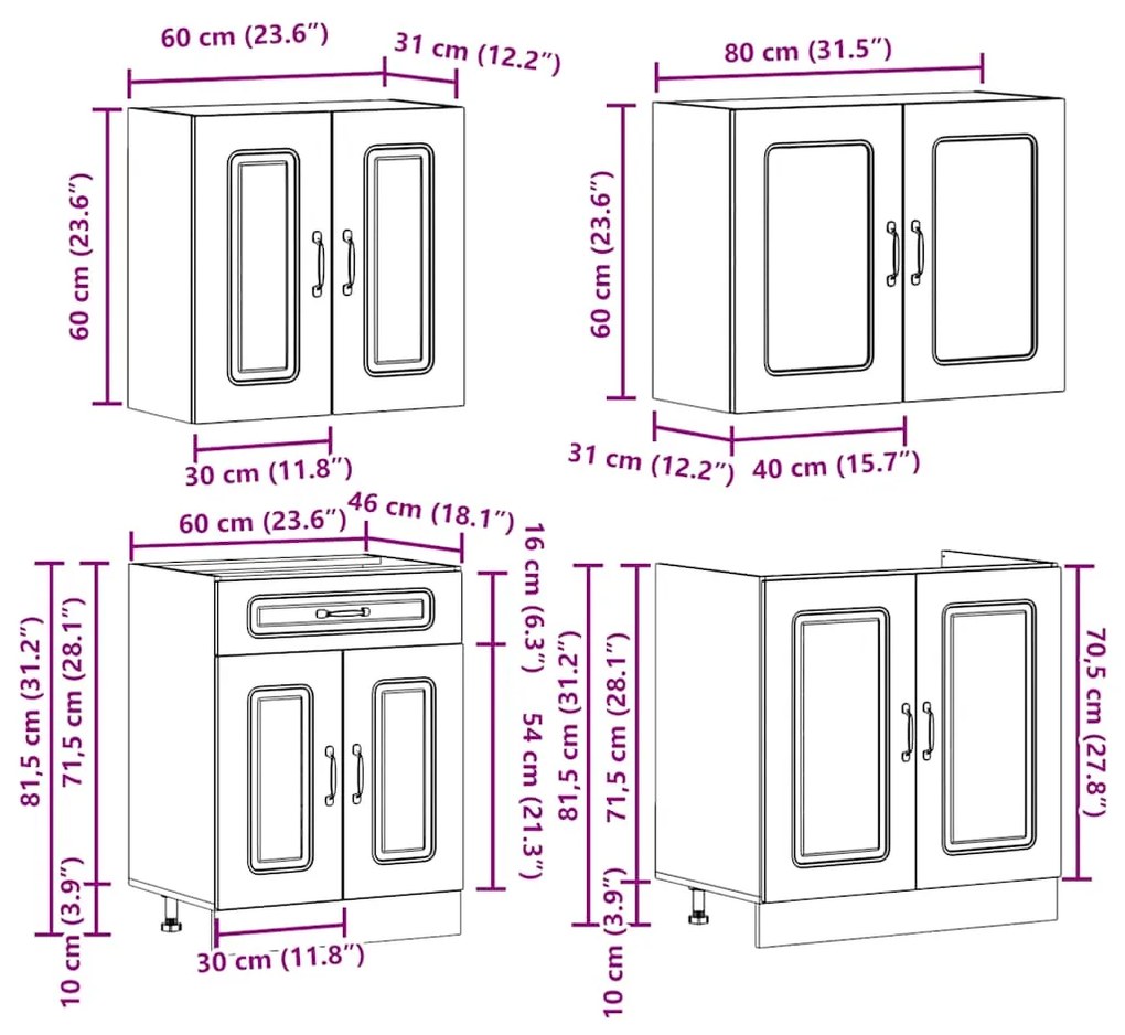 4 peças armário de cozinha conjunto Kalmar carvalho artisiano