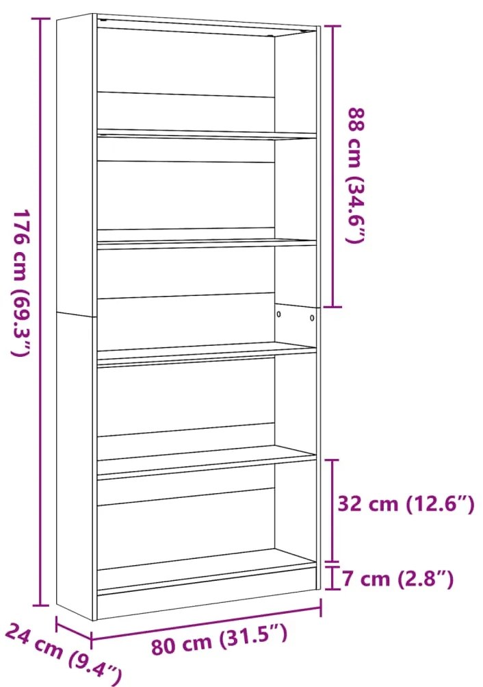 Estante 80x24x176 cm derivados de madeira madeira velha
