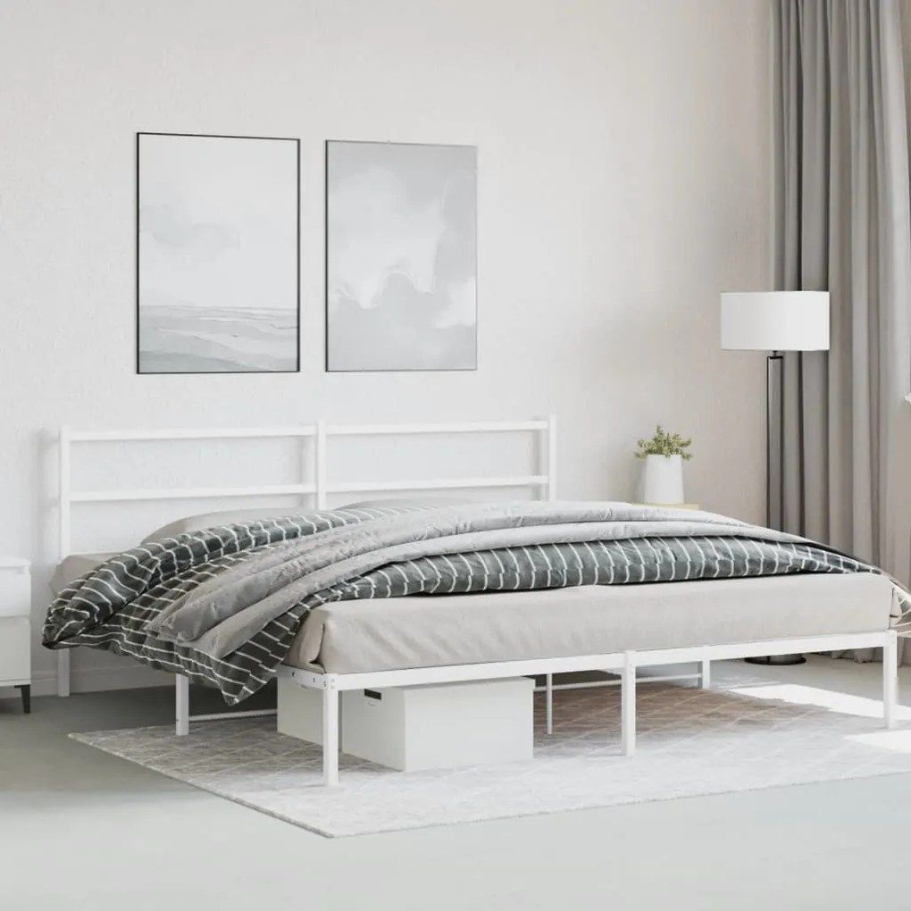 Estrutura de cama com cabeceira 200x200 cm metal branco