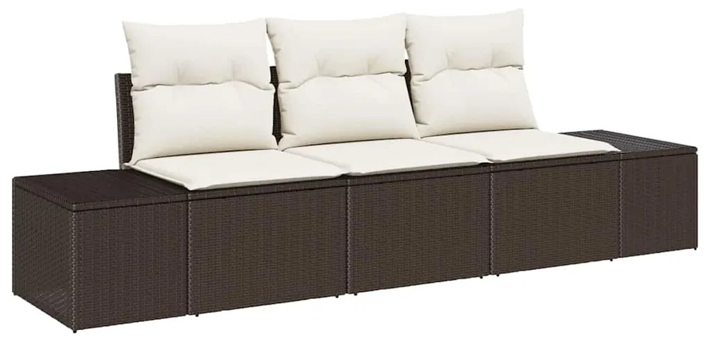 Conjunto de sofá de jardim com 3 peças e almofadas marrons em rattan s
