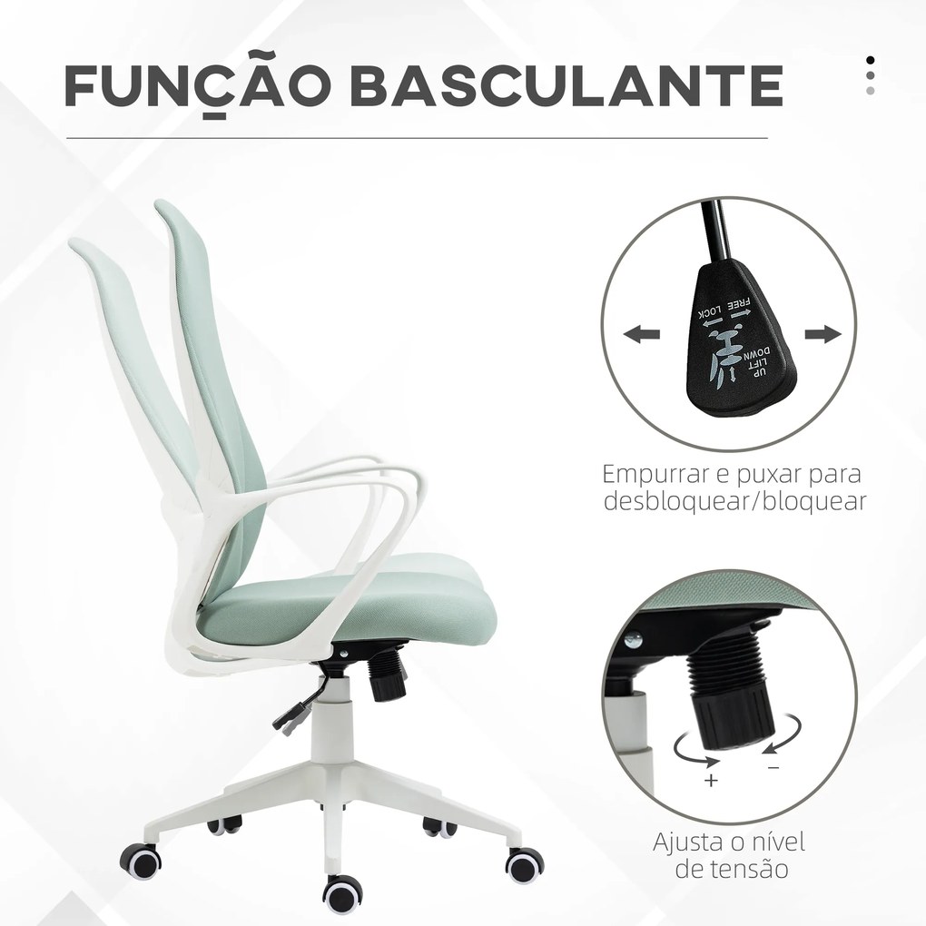 Cadeira de Escritório Ergonómica com Altura Ajustável Função de Inclinação e Encosto Alto 62x56x110-119,5 cm Verde