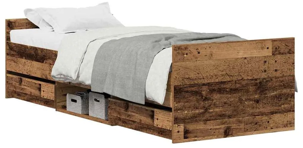 Cama vidaXL sem Colchão Madeira Antiga 75x190 cm Madeira de Engenharia