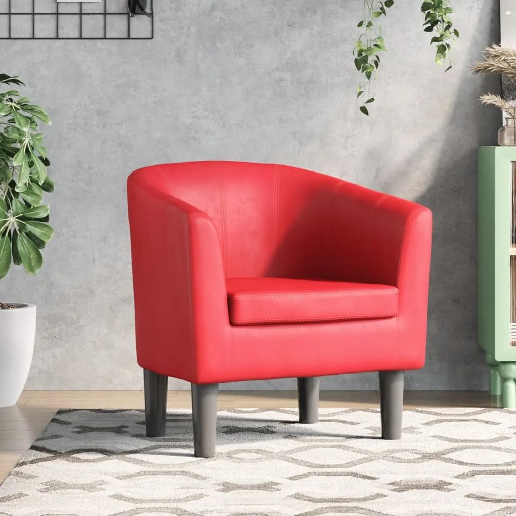 Poltrona couro artificial vermelho