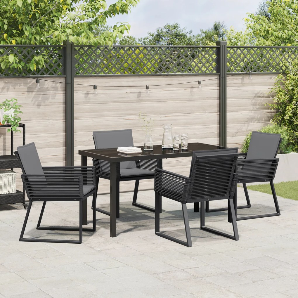 Conjunto de Jantar de Jardim 5 Peças com Almofadas Preto Rattan PE