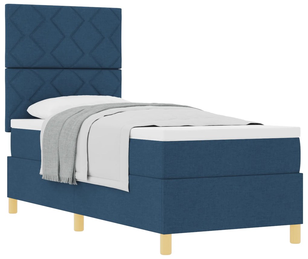Cama Box Spring com Colchão Azul 80x200 cm Tecido