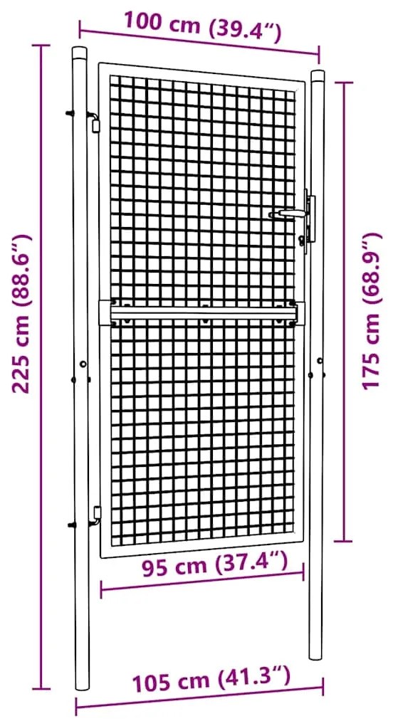 Portão de jardim em rede aço galvanizado 100x225 cm cinzento