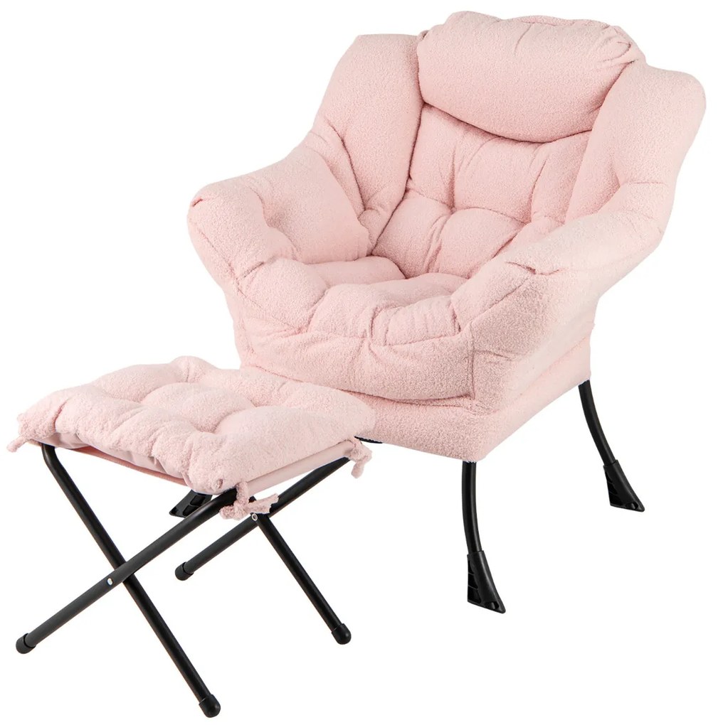Poltrona com pufe moderna com apoio de pés rebatível Apoio de cabeça rebatível Almofada de apoio de braços Cadeira estofada para sala de estar Quarto