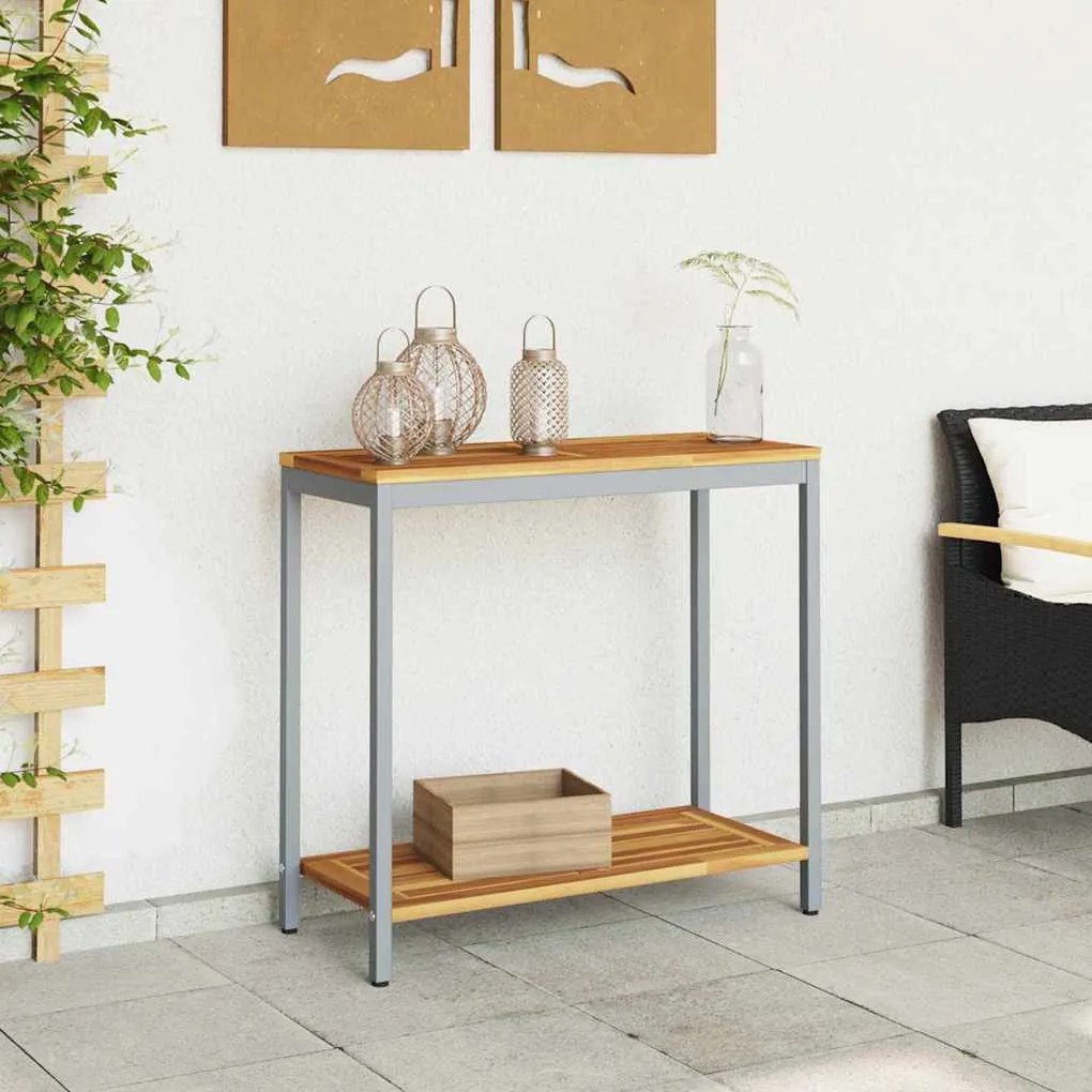 Mesa de Exterior Natural e Cinza 35x80x75 cm em Madeira Sólida e Aço