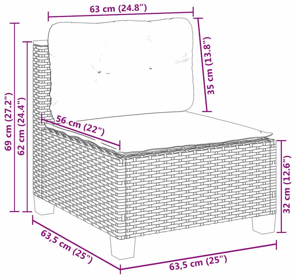 5 pcs conjunto de sofás p/ jardim com almofadões vime PE bege